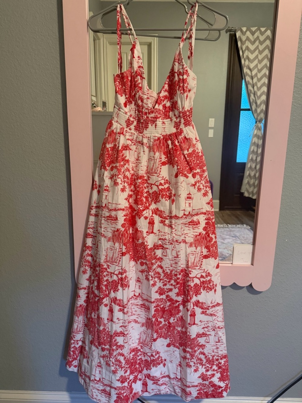 Vineyard Vines White Maxi Dress with Red Toile Print